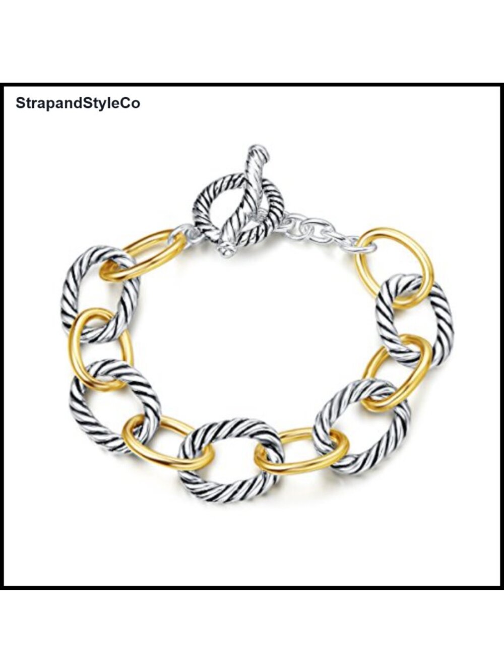 Twisted Cable Wire Link Chain Bracelet Two Tone Plated Women Jewelry 7.5"